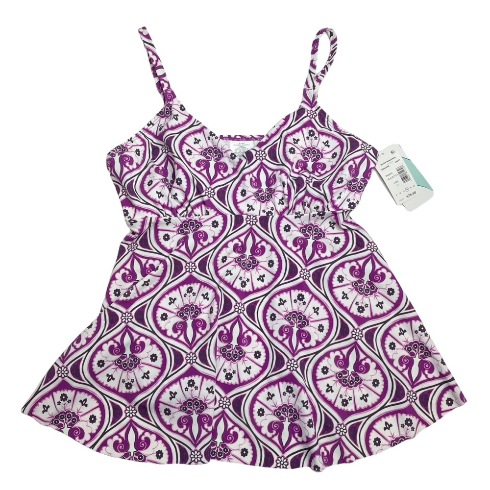 Swim Solutions Purple and White Patterned Women's Swim Top